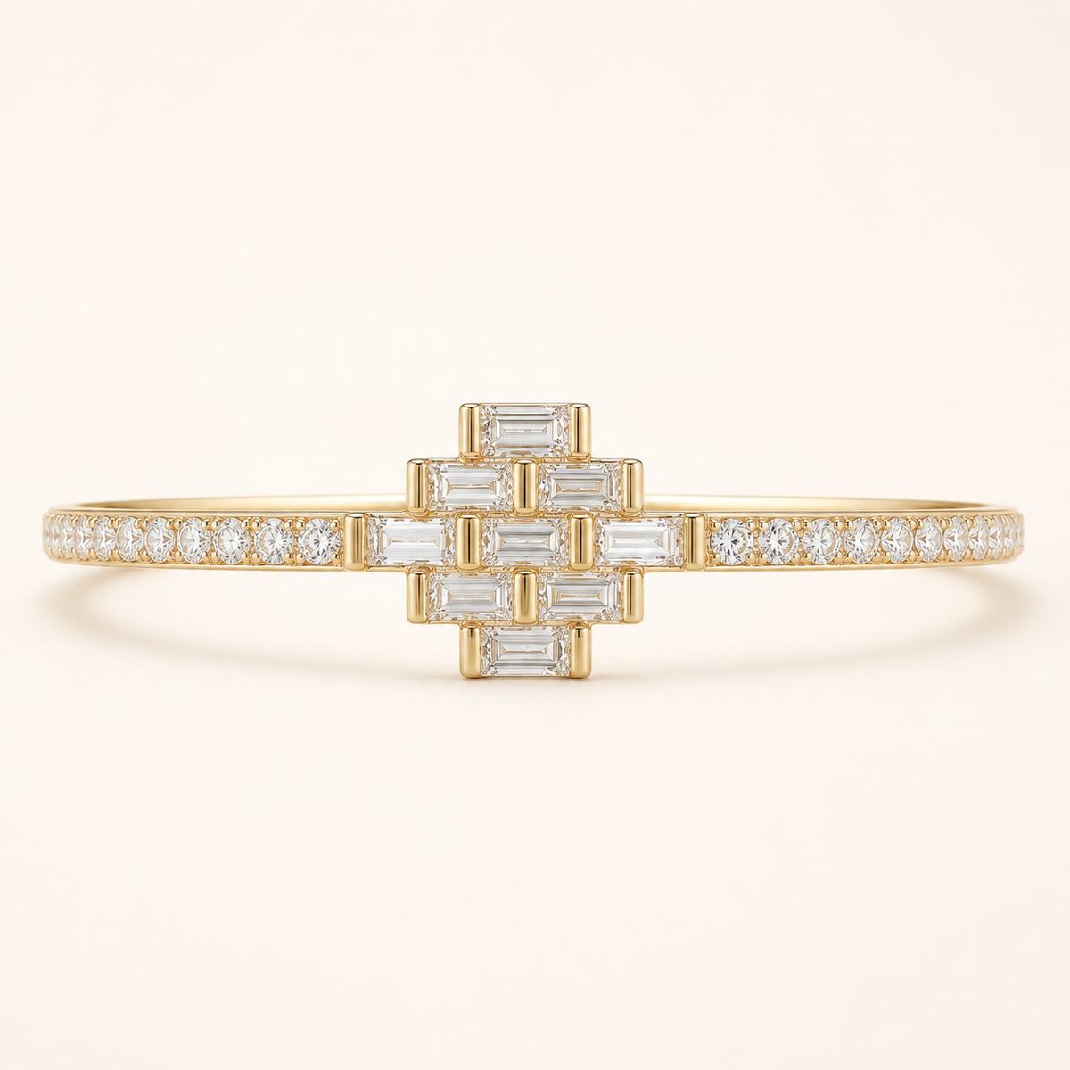 Geometric Baguette Cross Gold Bangle Bracelet (MES100027)