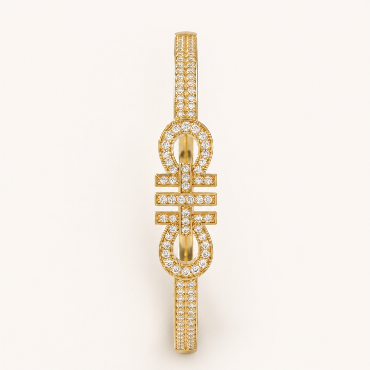 Pave Interlocking Buckle Motif Gold Bangle (MES100028)