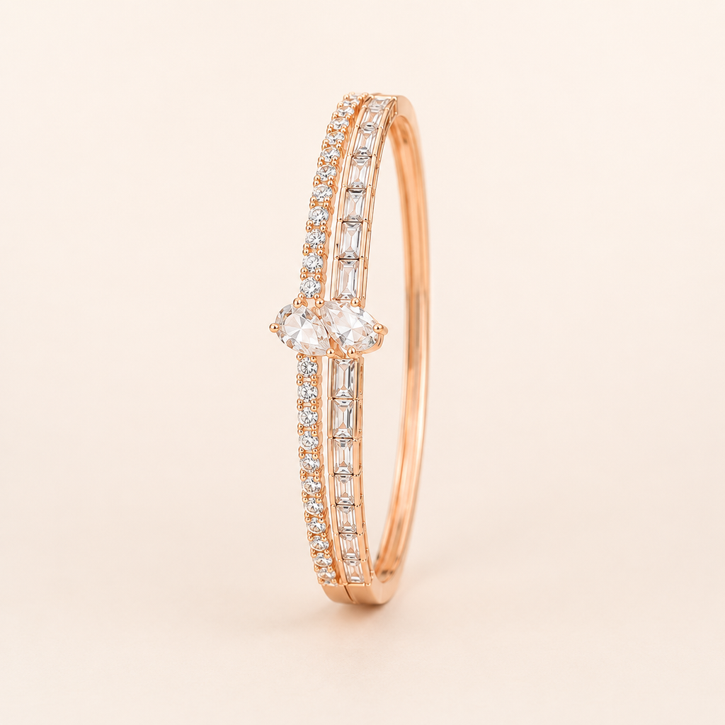 Marquise Solitaire Baguette Dual Band Rose Gold Bangle (MES100029)