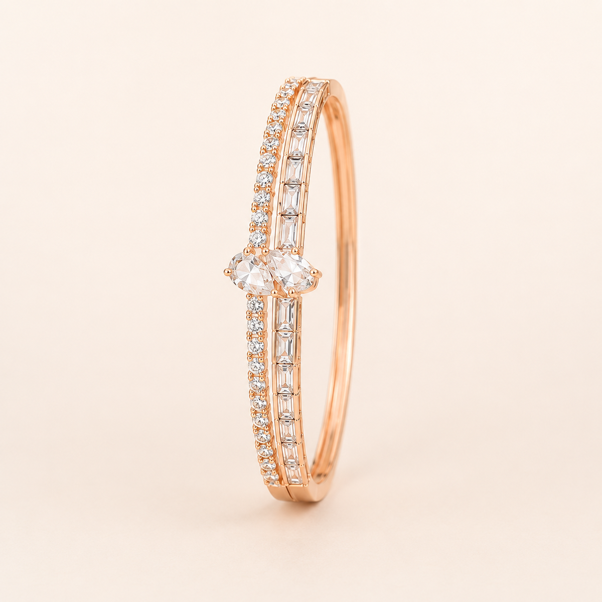 Marquise Solitaire Baguette Dual Band Rose Gold Bangle (MES100029)