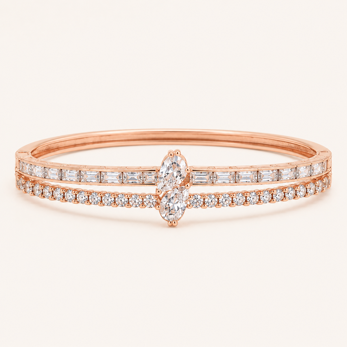 Marquise Solitaire Baguette Dual Band Rose Gold Bangle (MES100029)