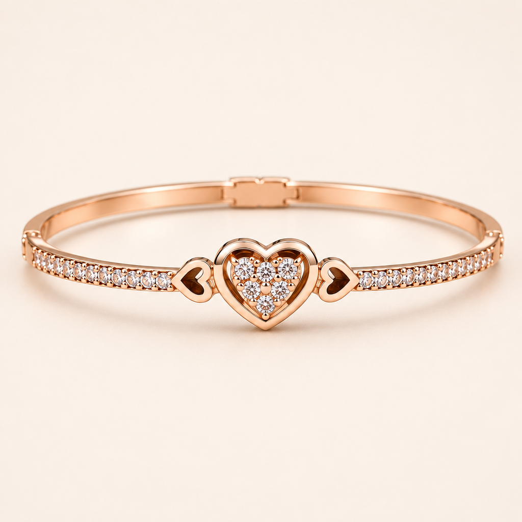Pave Heart Cutout Rose Gold Bangle Bracelet (MES100030)