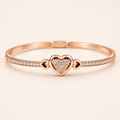 Pave Heart Cutout Rose Gold Bangle Bracelet (MES100030)