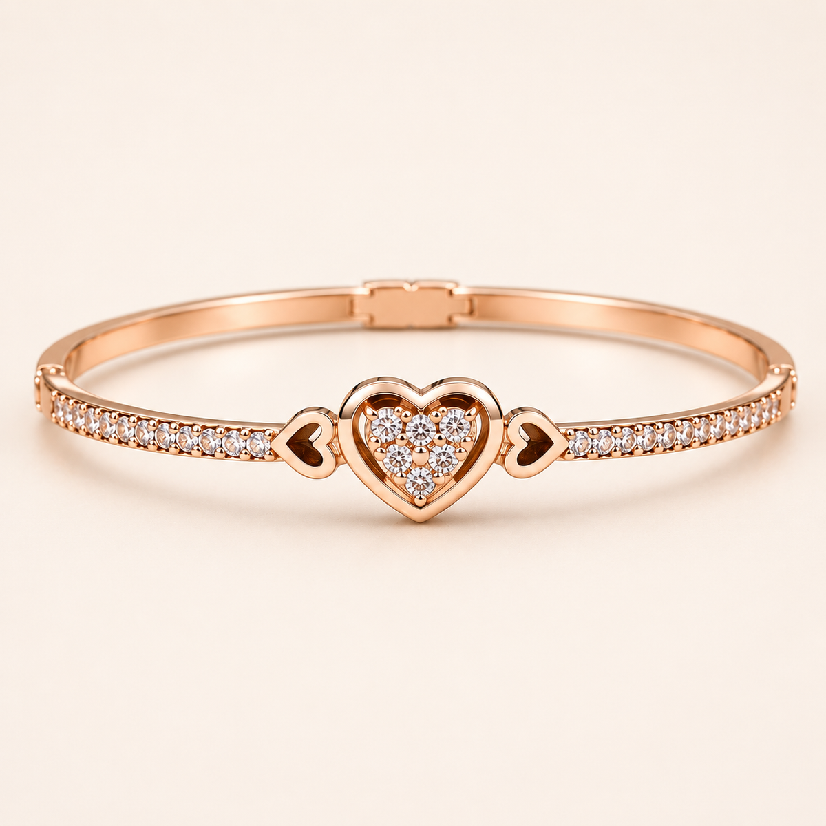 Pave Heart Cutout Rose Gold Bangle Bracelet (MES100030)