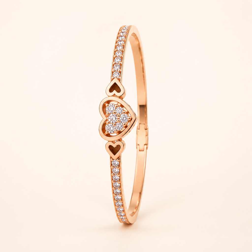 Pave Heart Cutout Rose Gold Bangle Bracelet (MES100030)