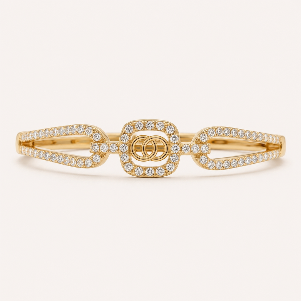 Interlocking Circle Pave Split Band Gold Bangle (MES100031)