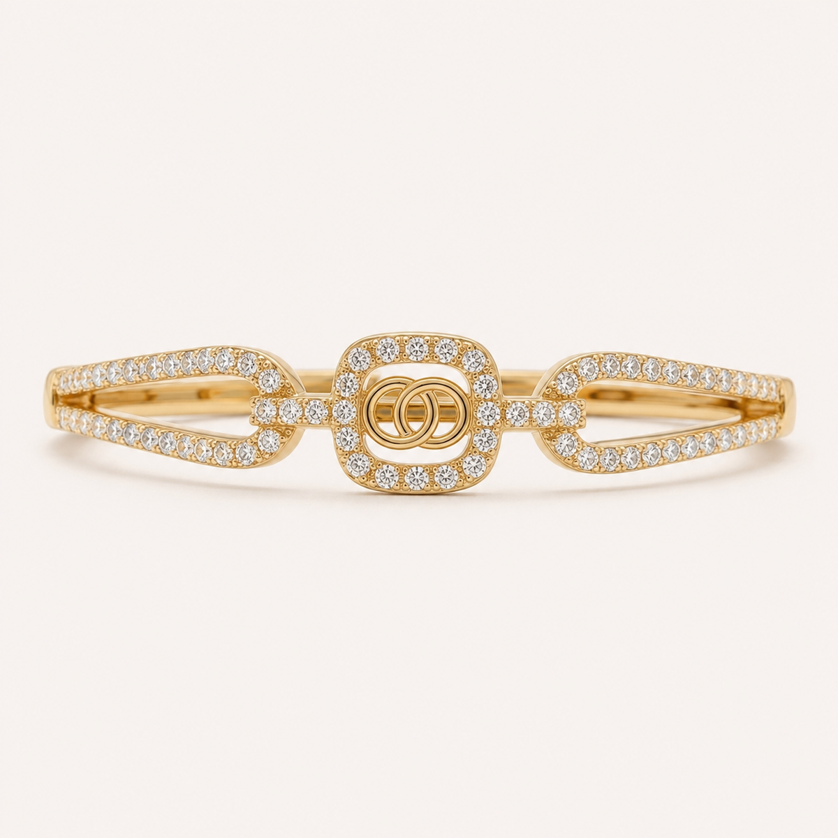 Interlocking Circle Pave Split Band Gold Bangle (MES100031)