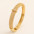 Double Row Micro Pave Gold Bangle Bracelet (MES100032)