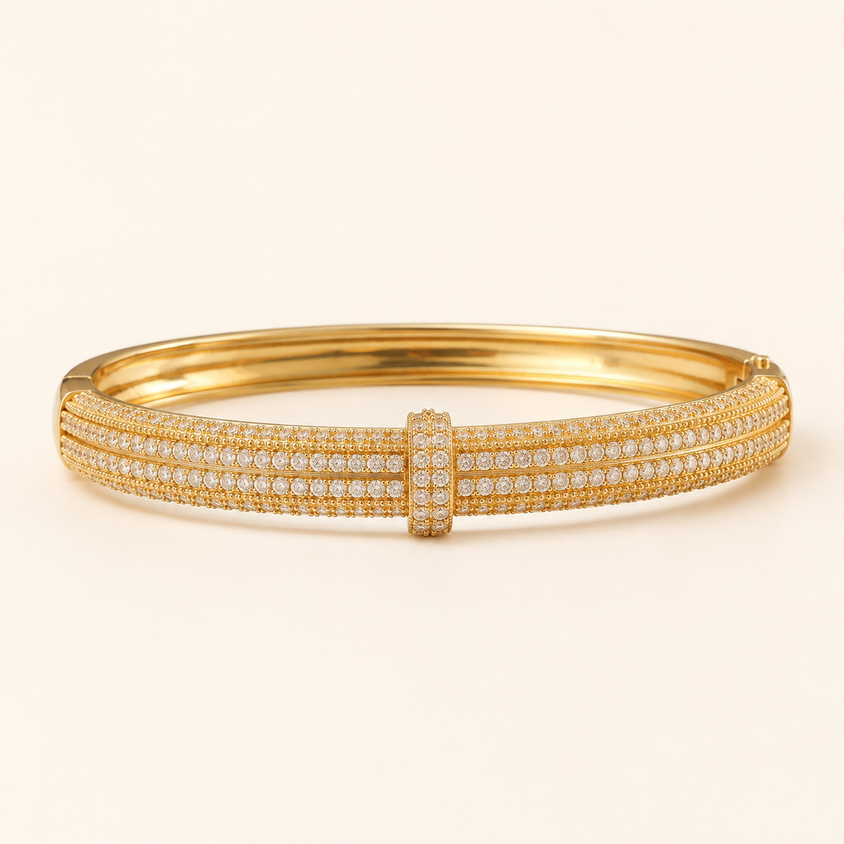 Double Row Micro Pave Gold Bangle Bracelet (MES100032)