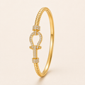 Horseshoe Buckle Quilted Texture Gold Bangle (MES100033)