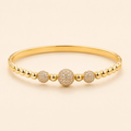 Pave Sphere Bead Accent Gold Bangle (MES100034)