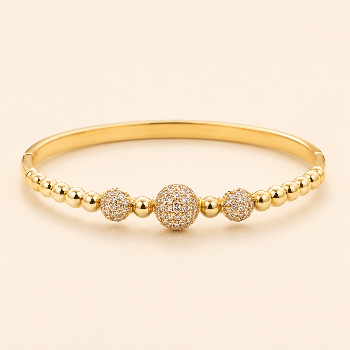 Pave Sphere Bead Accent Gold Bangle (MES100034)