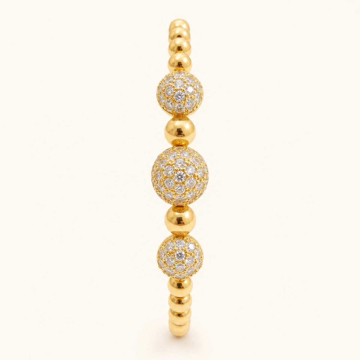 Pave Sphere Bead Accent Gold Bangle (MES100034)