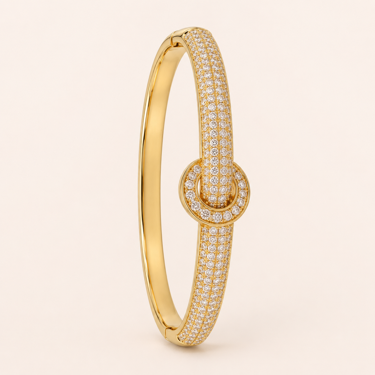 Round Belt Buckle Fully Paved Gold Bangle (MES100035)