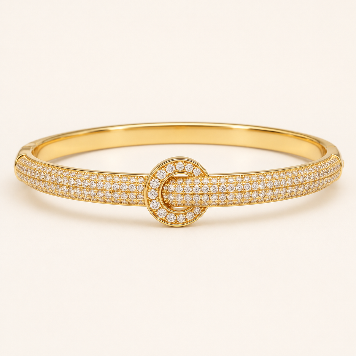 Round Belt Buckle Fully Paved Gold Bangle (MES100035)
