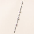Pink Oval Halo Crystal Silver Tennis Bracelet (MES100037)
