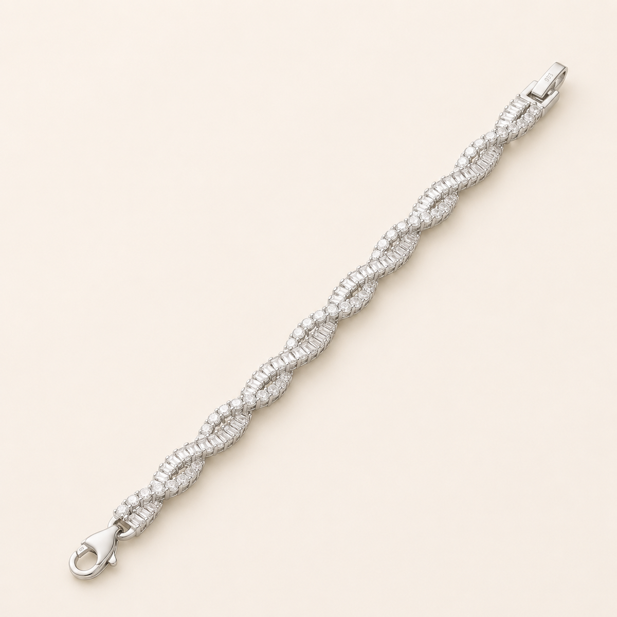 Twisted Baguette Wave Silver Tennis Bracelet (MES100038)