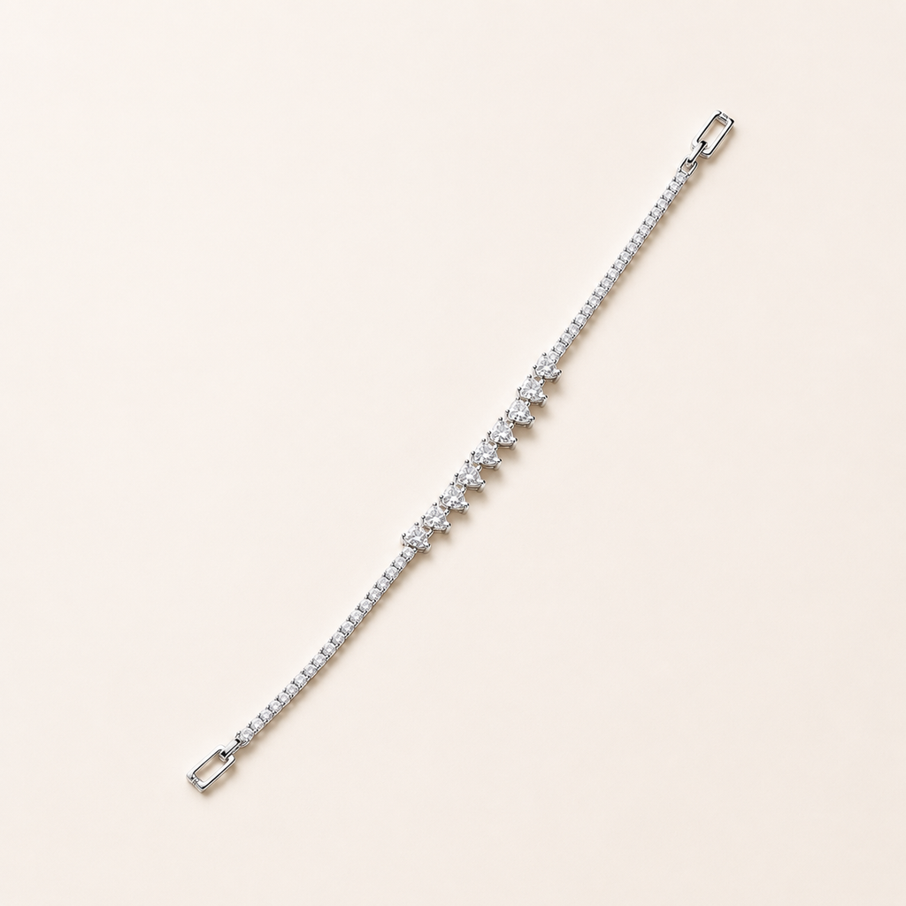 Heart Solitaire Accent Silver Tennis Bracelet (MES100039)