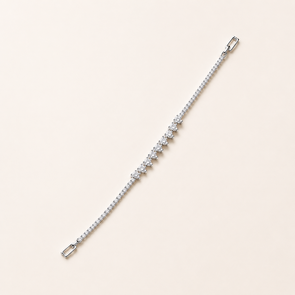 Heart Solitaire Accent Silver Tennis Bracelet (MES100039)