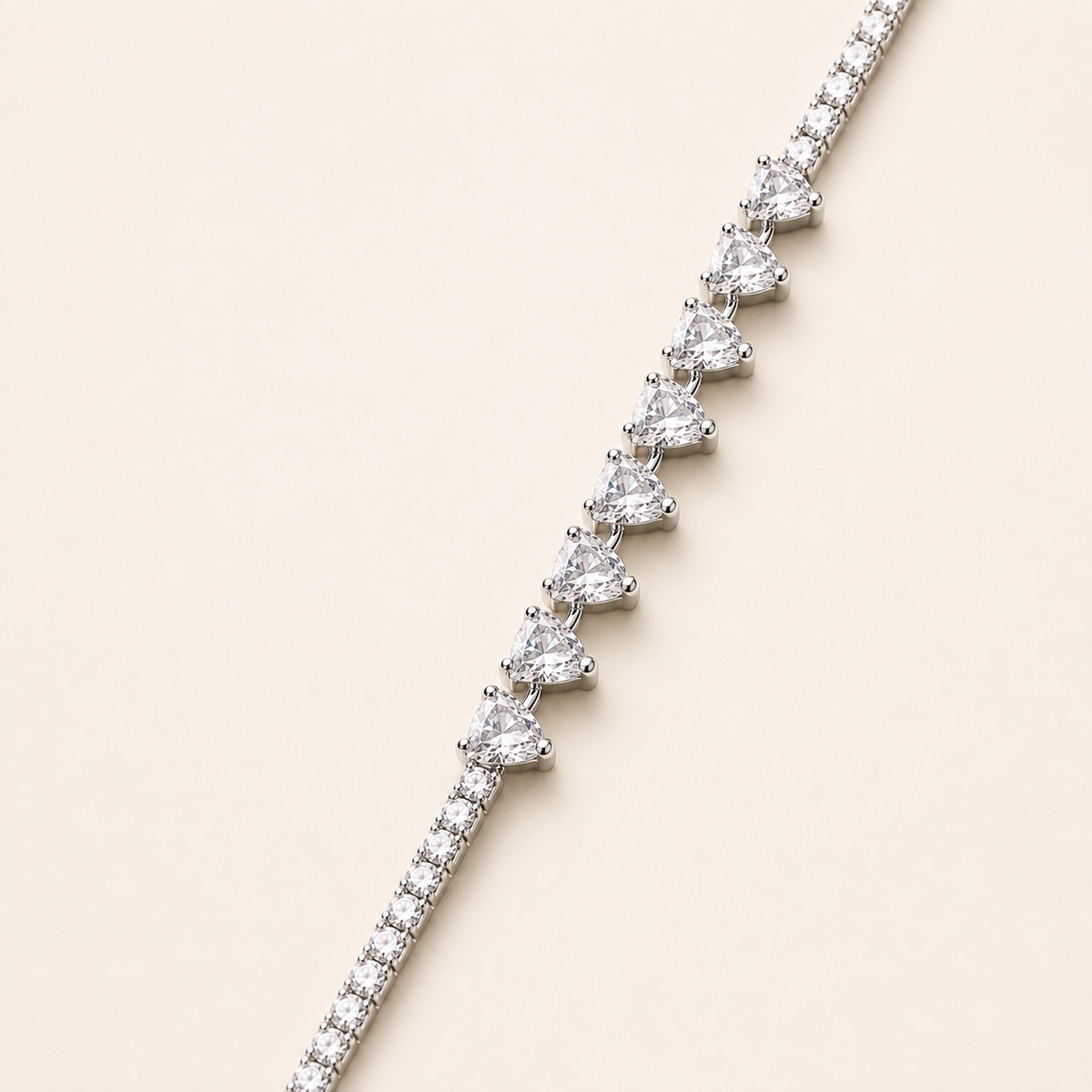 Heart Solitaire Accent Silver Tennis Bracelet (MES100039)