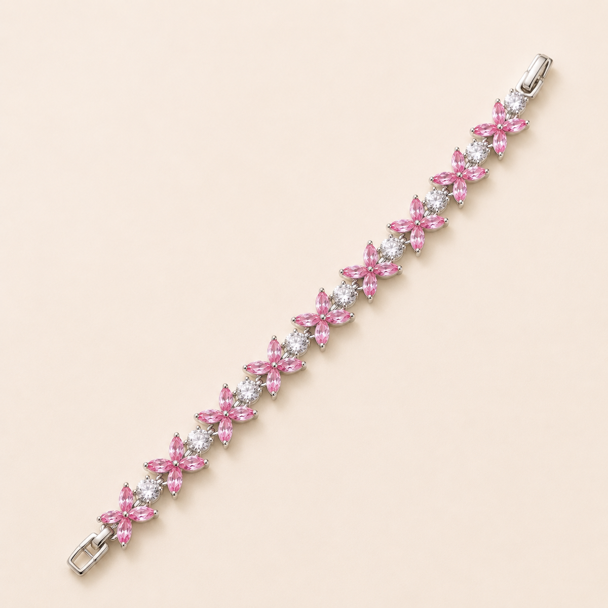 Pink Marquise Butterfly Cluster Silver Bracelet (MES100040)