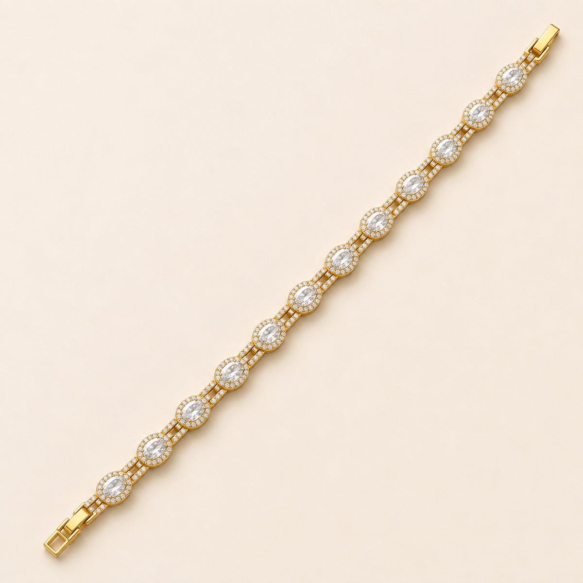 Oval Halo Solitaire Gold Tennis Bracelet (MES100041)