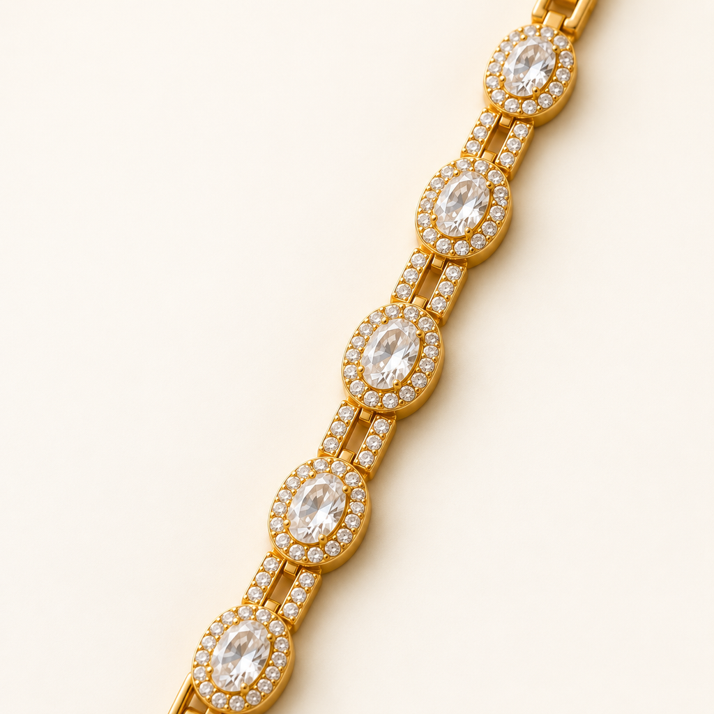 Oval Halo Solitaire Gold Tennis Bracelet (MES100041)