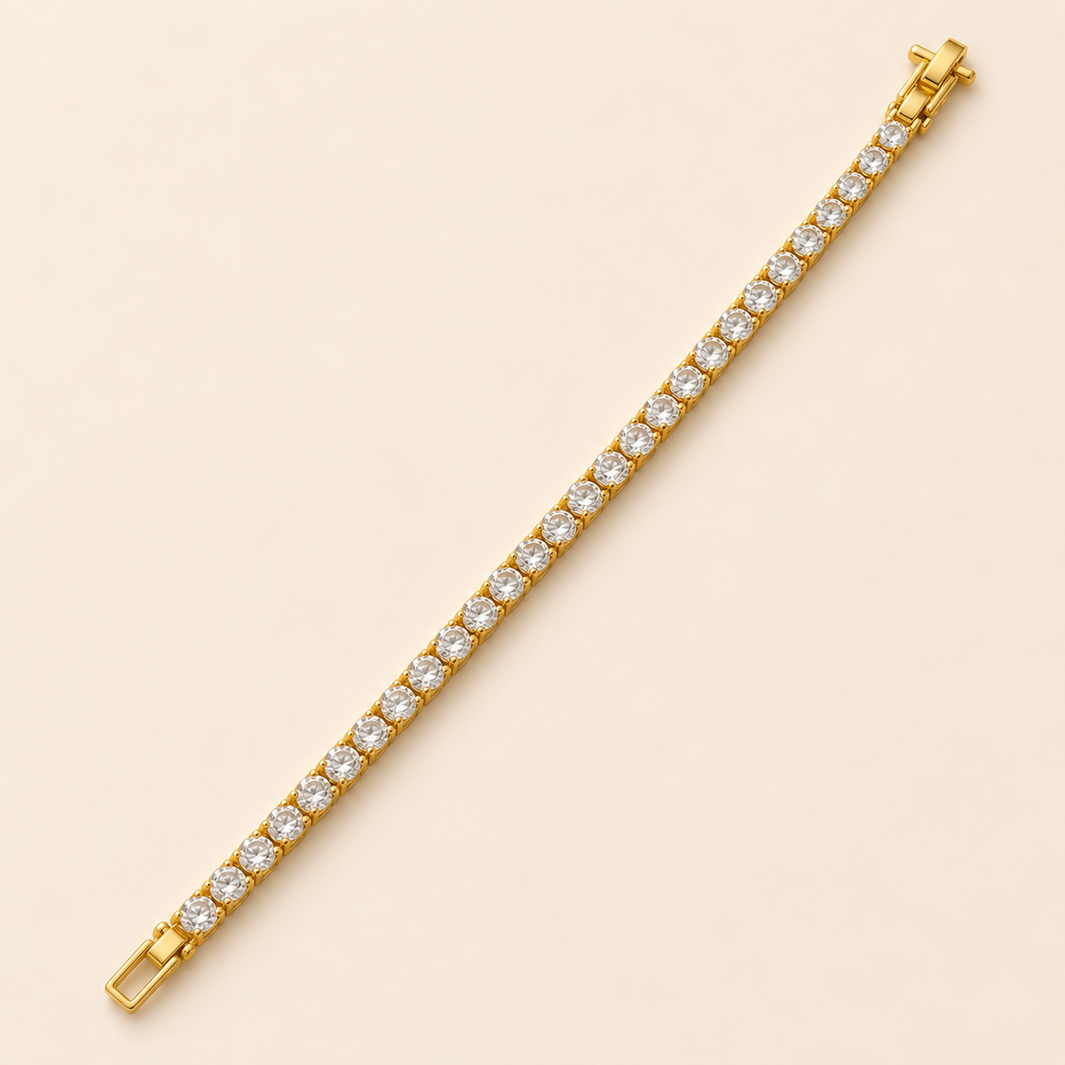Classic Round Crystal Gold Tennis Bracelet (MES100042)