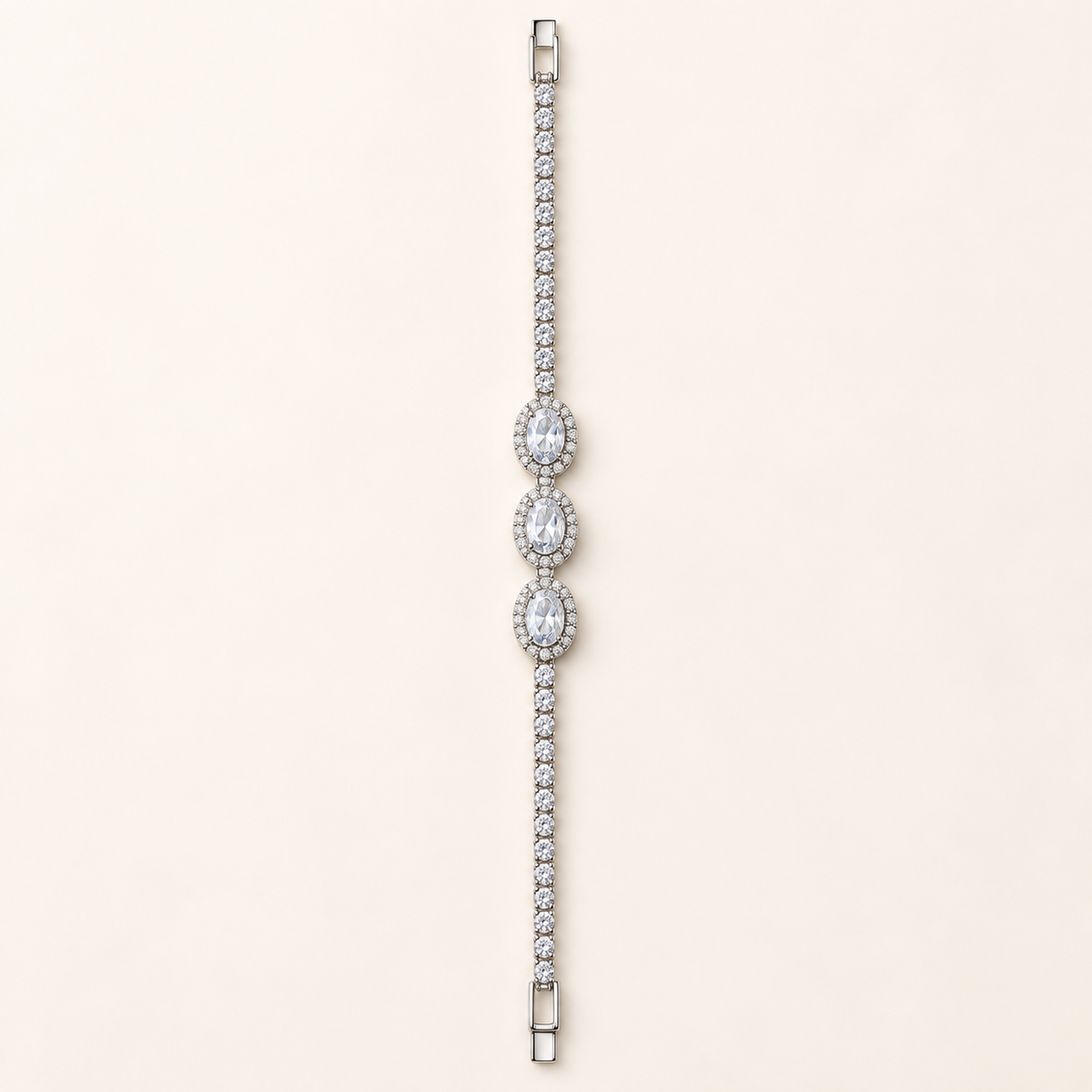 Trio Oval Solitaire Silver Tennis Bracelet (MES100043)