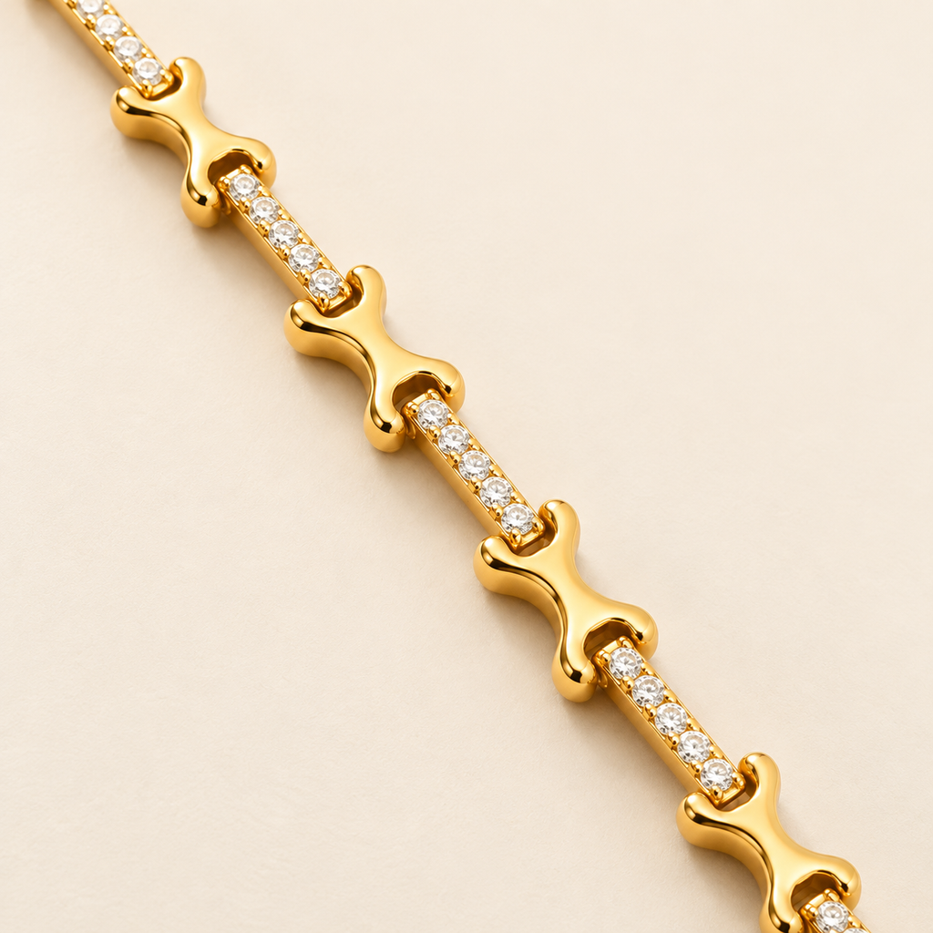 X-Link Pave Bar Architectural Gold Bracelet (MES100045)