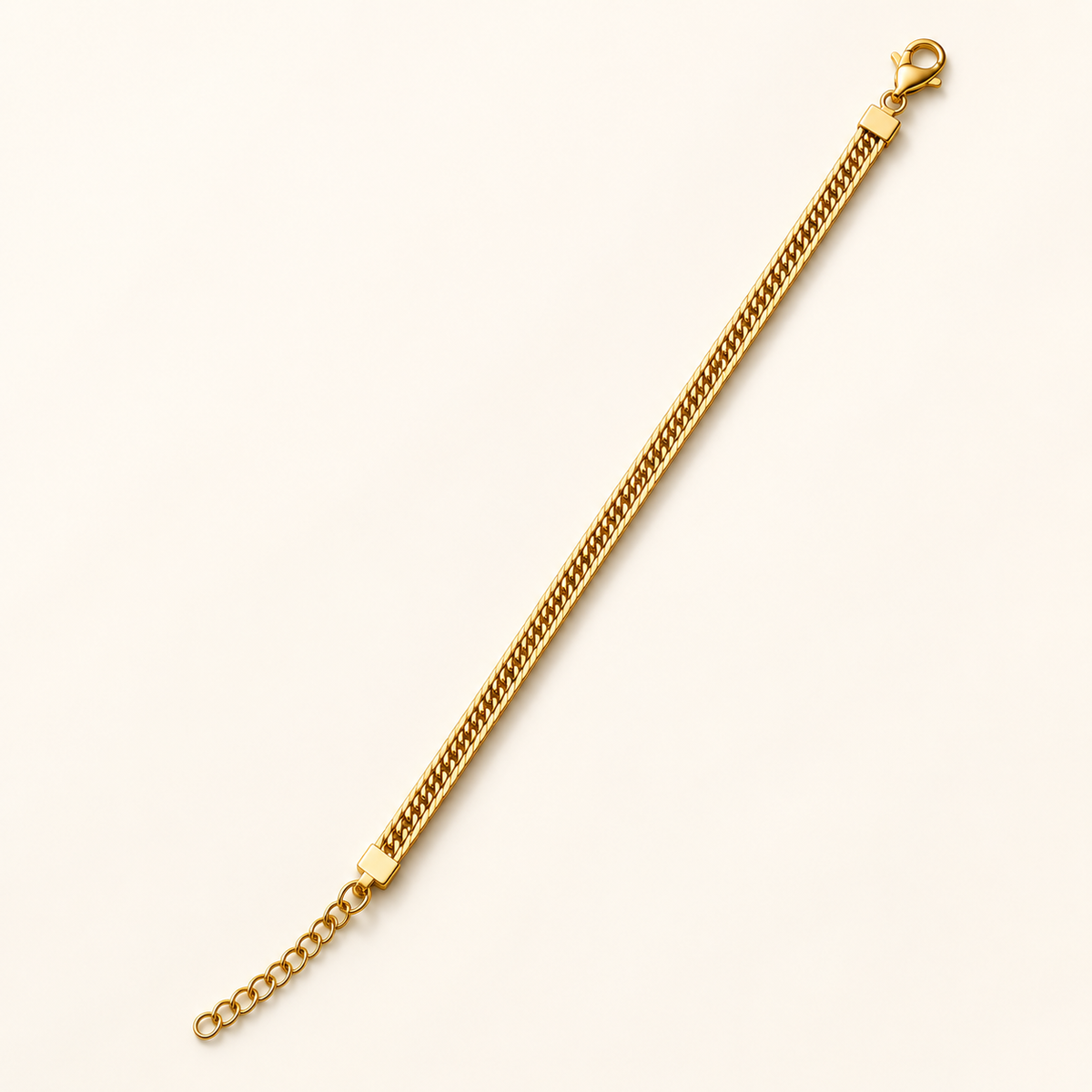 Double Cuban Chain Flat Curb Gold Bracelet (MES100046)