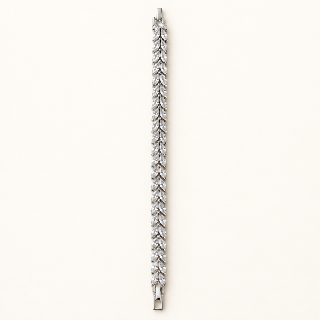 Marquise Leaf Cluster Branch Silver Bracelet (MES100048)