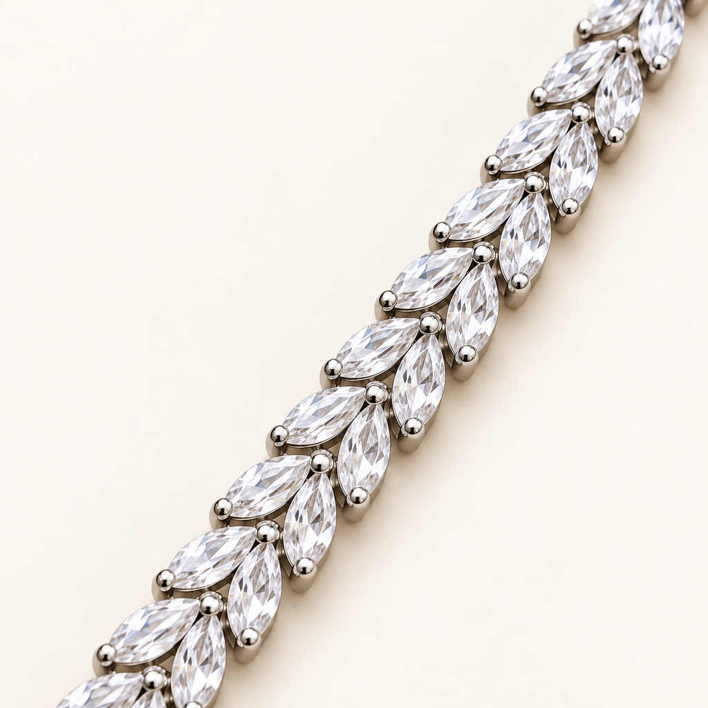 Marquise Leaf Cluster Branch Silver Bracelet (MES100048)