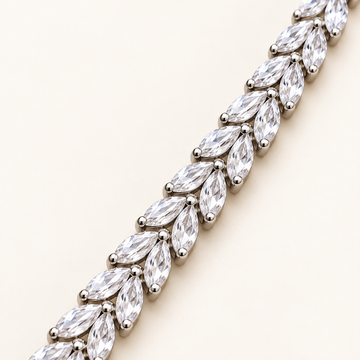 Marquise Leaf Cluster Branch Silver Bracelet (MES100048)