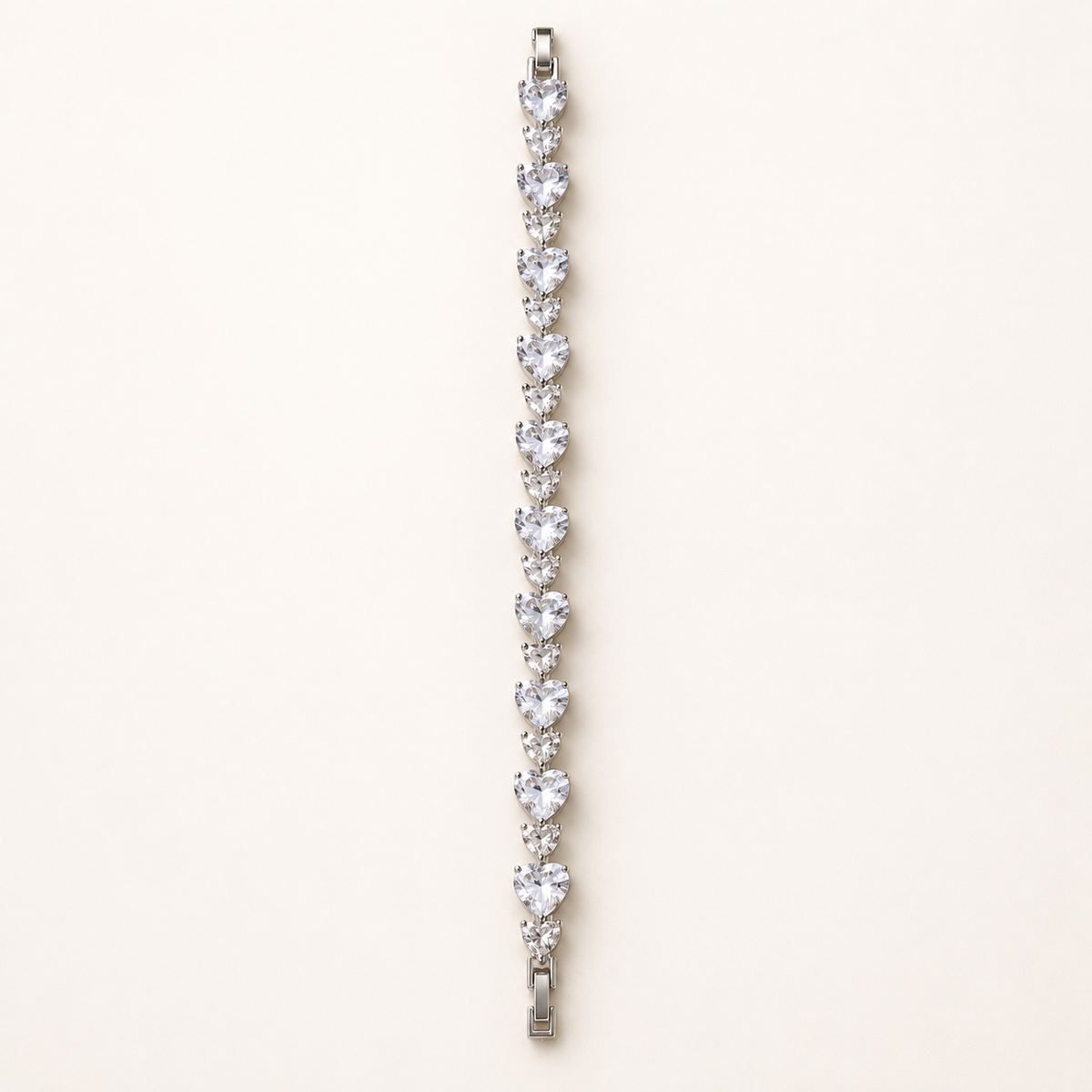 Graduated Heart Cut Crystal Silver Tennis Bracelet (MES100049)
