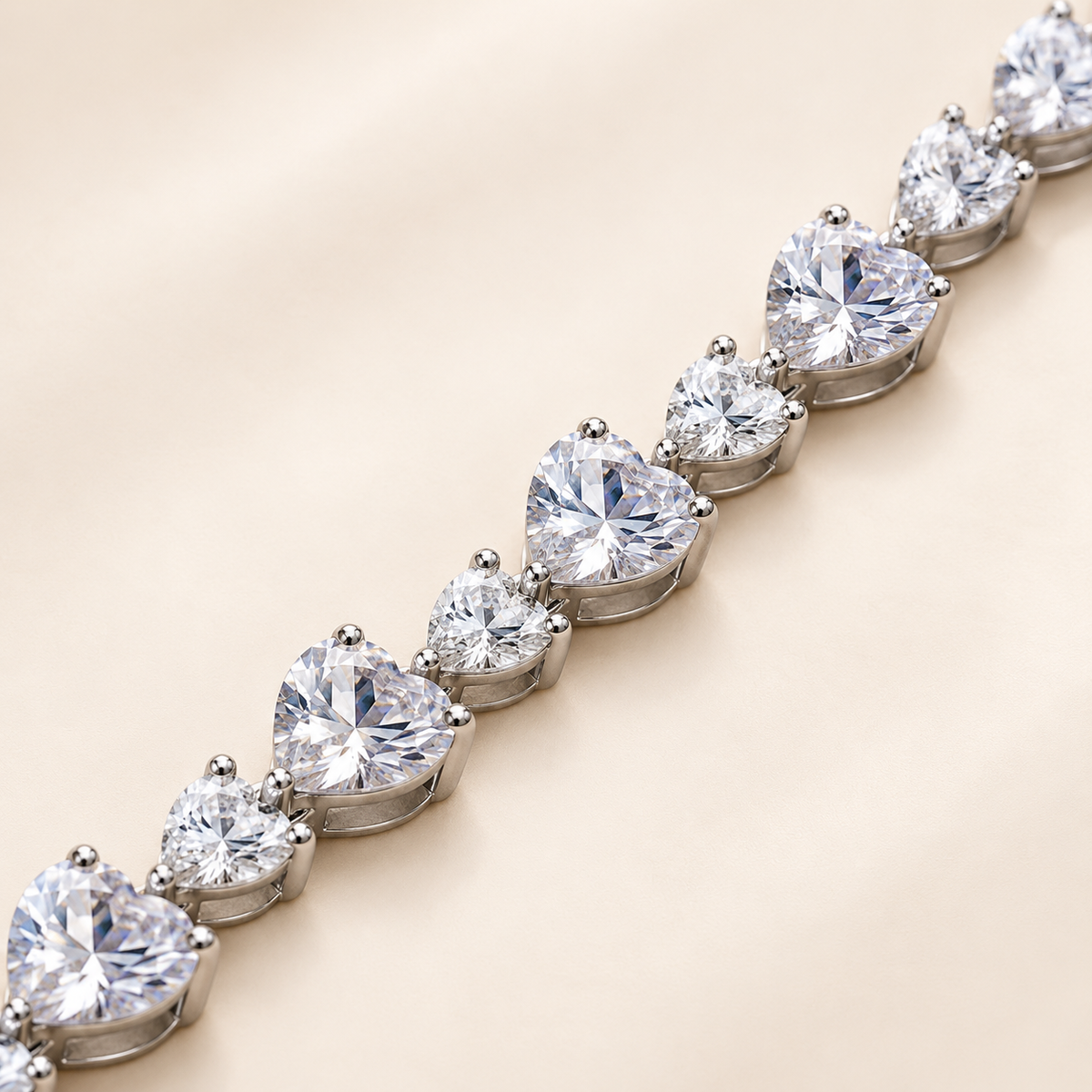 Graduated Heart Cut Crystal Silver Tennis Bracelet (MES100049)