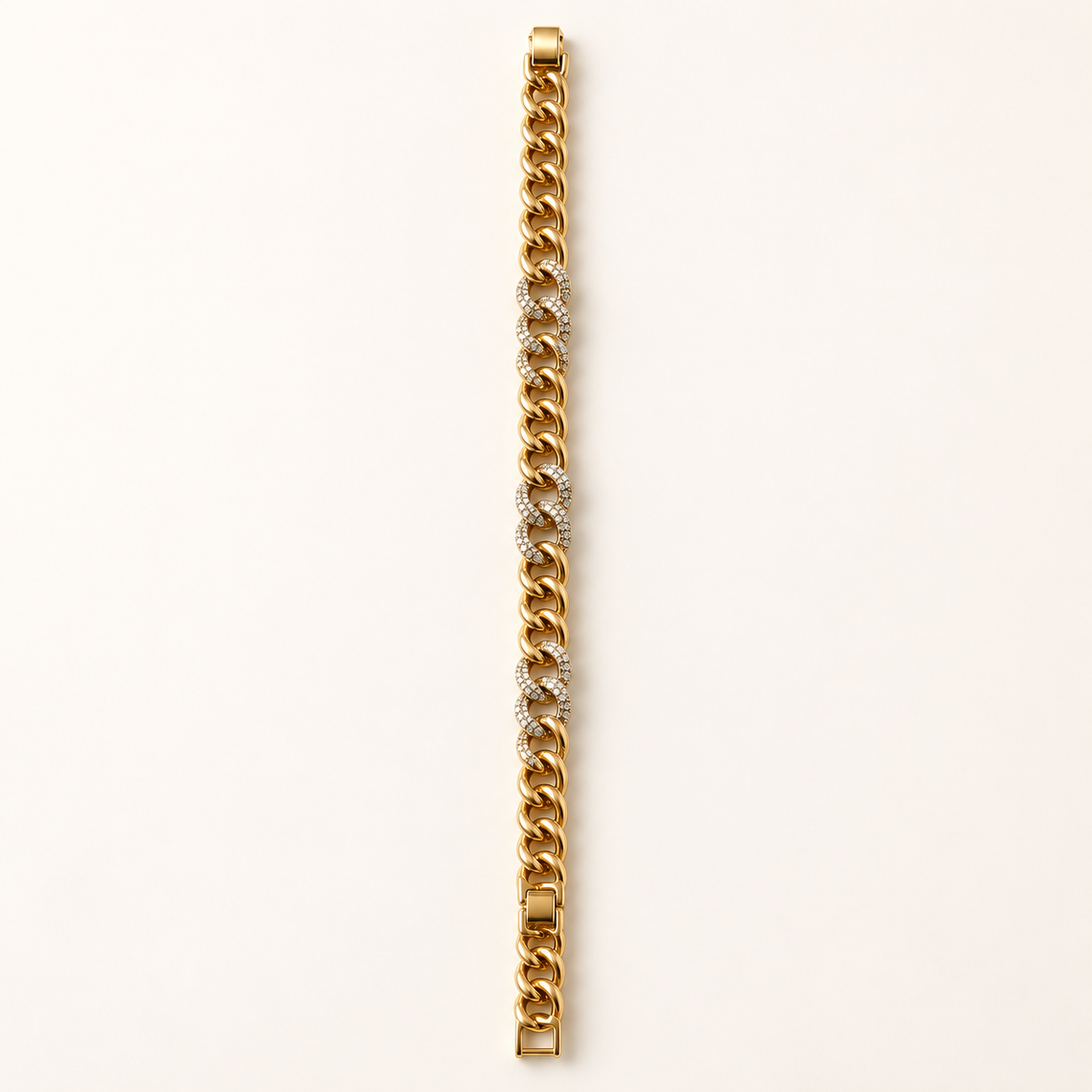 Pave Accent Cuban Link Gold Chain Bracelet (MES100051)