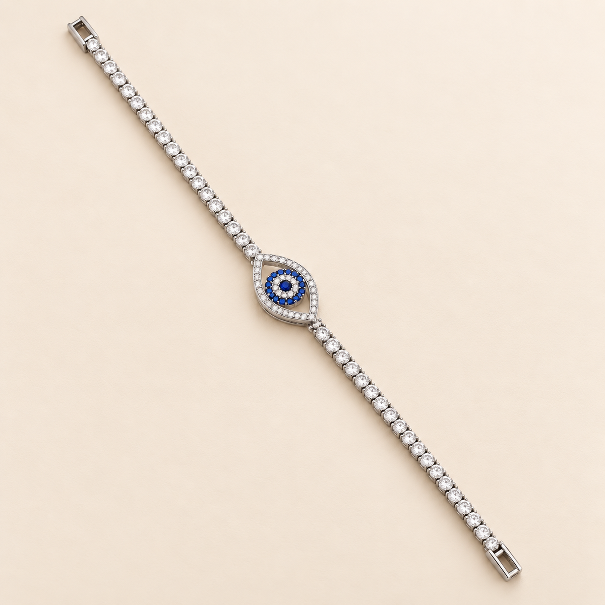 Blue Sapphire Evil Eye Silver Tennis Bracelet (MES100052)