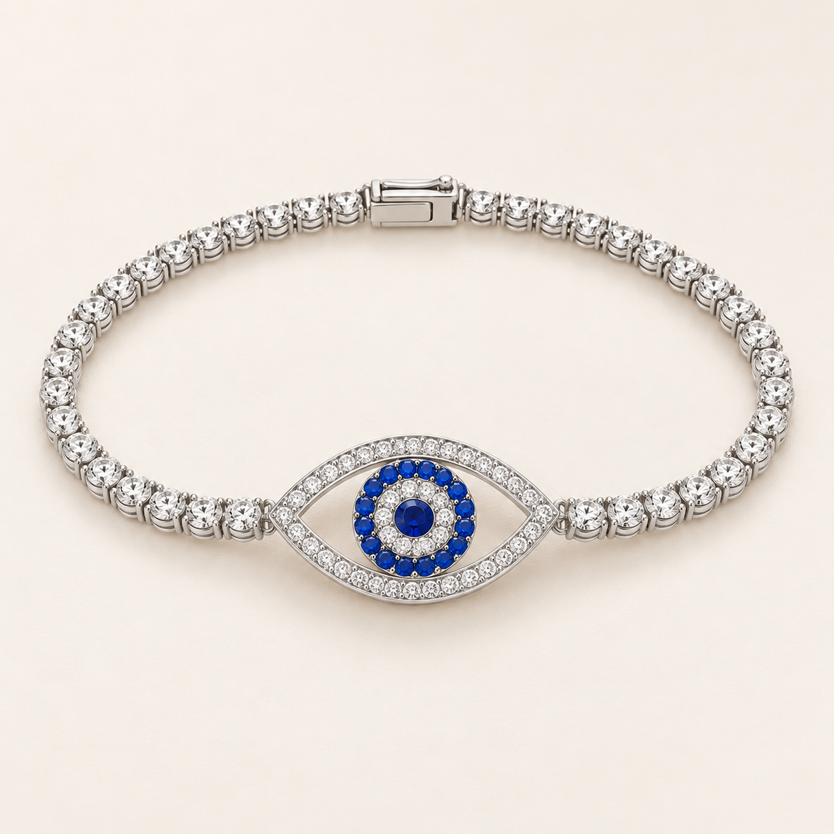 Blue Sapphire Evil Eye Silver Tennis Bracelet (MES100052)