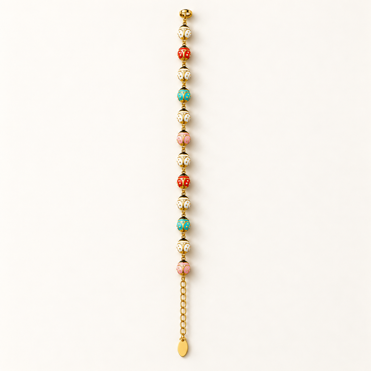 Pastel Polka Dot Beetle Enamel Gold Bracelet (MES100053)