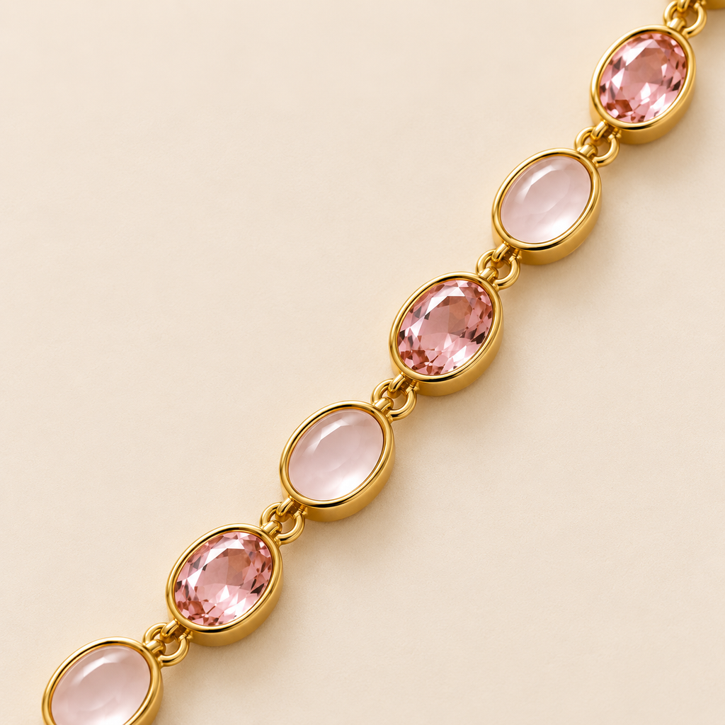 Blush Pink Opal & Crystal Gold Link Bracelet (MES100054)