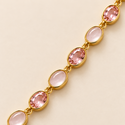 Blush Pink Opal & Crystal Gold Link Bracelet (MES100054)