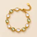 Sage Green Crystal & Opal Gold Link Bracelet (MES100055)