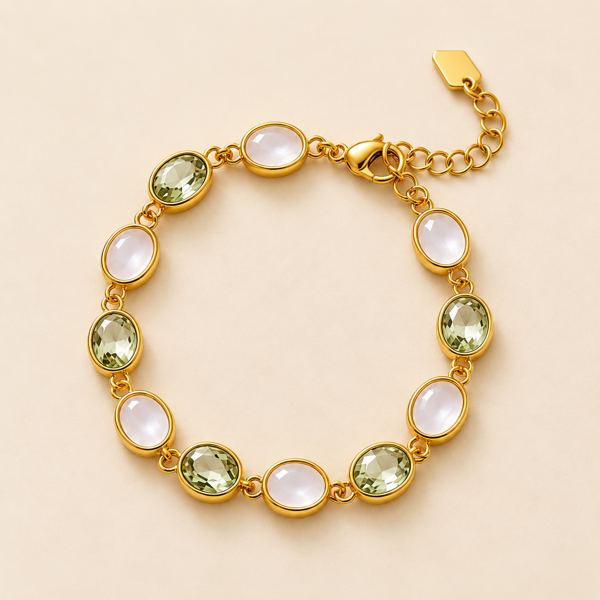Sage Green Crystal & Opal Gold Link Bracelet (MES100055)