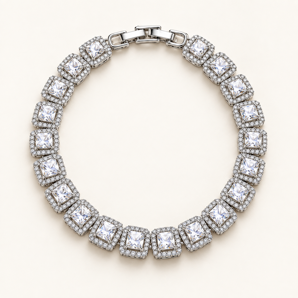 Cushion Cut Halo Radiant Silver Tennis Bracelet (MES100056)
