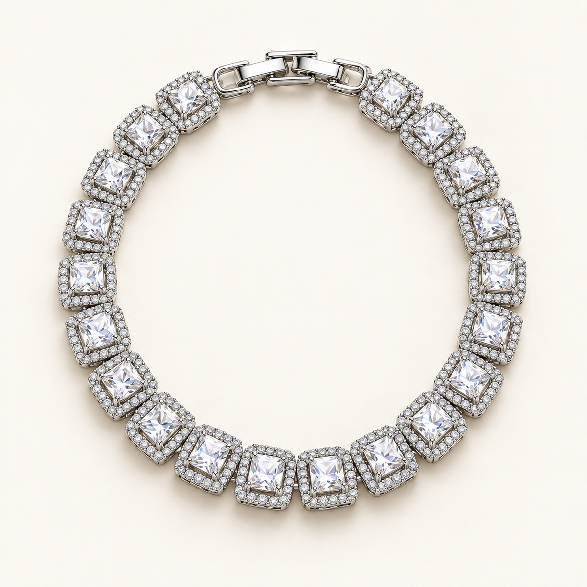 Cushion Cut Halo Radiant Silver Tennis Bracelet (MES100056)