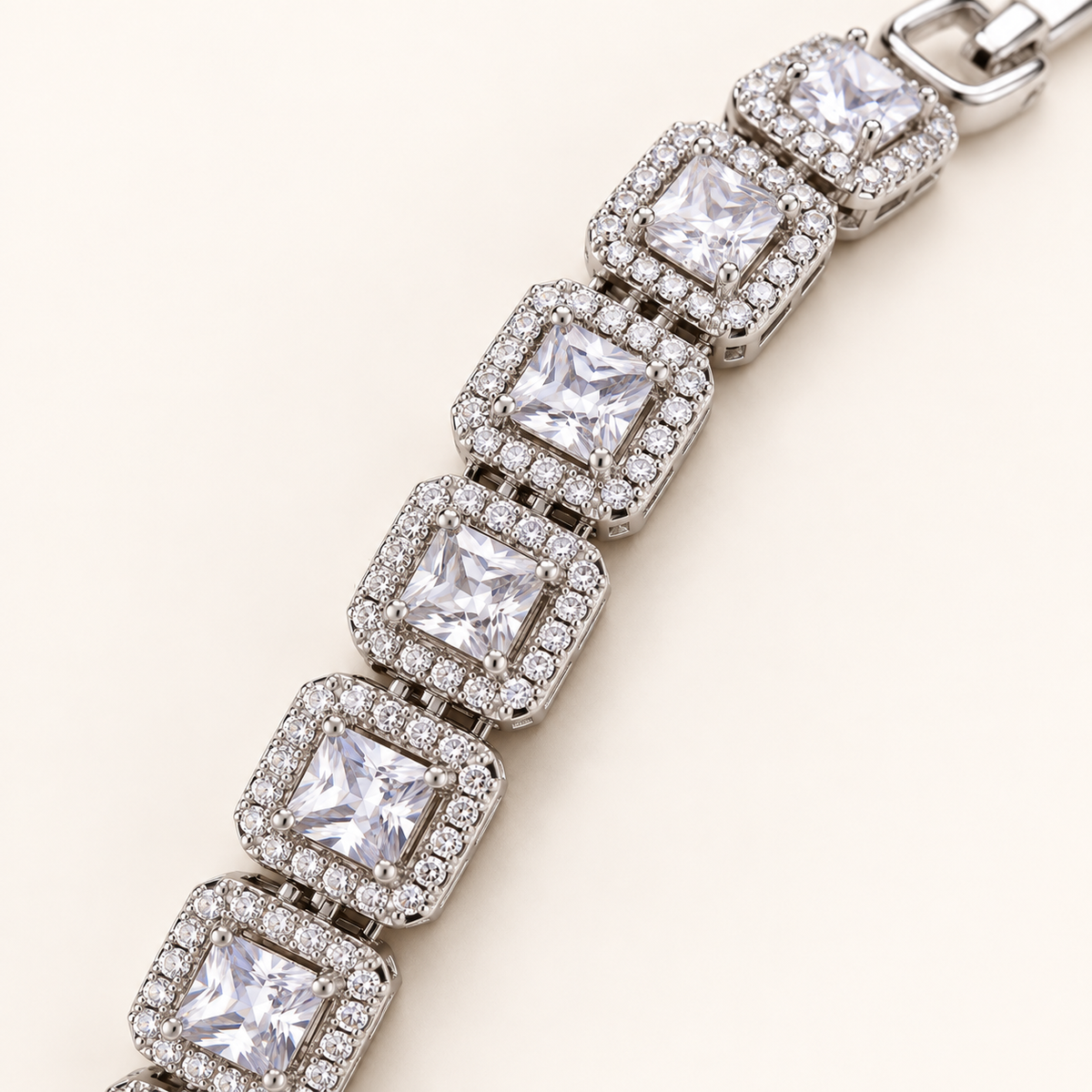 Cushion Cut Halo Radiant Silver Tennis Bracelet (MES100056)