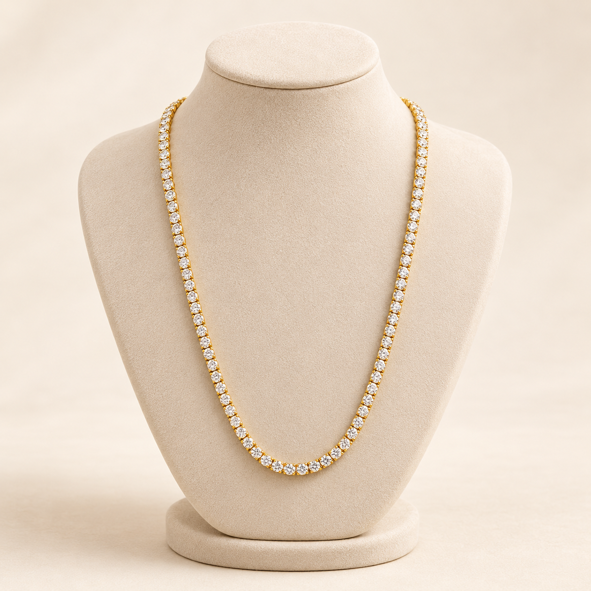 Classic Round Crystal Gold Tennis Necklace (MES100059)
