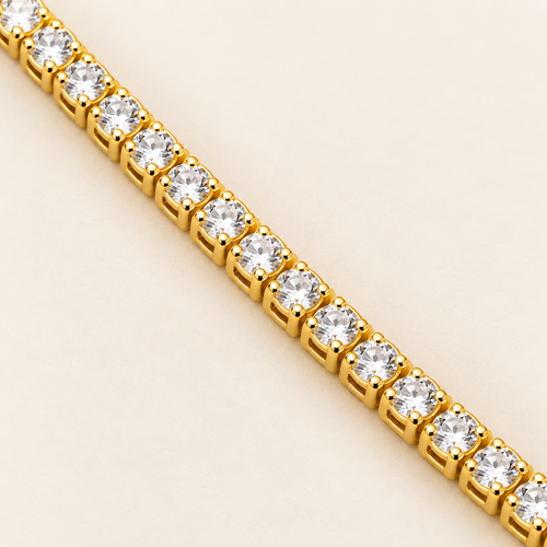 Classic Round Crystal Gold Tennis Necklace (MES100059)