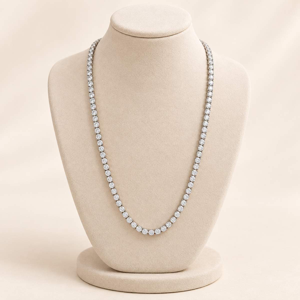 Classic Round Crystal Silver Tennis Necklace (MES100060)